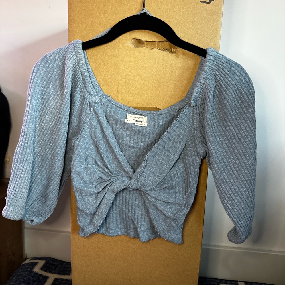 Urban Outfitters Blue Tie Front Fitted Blouse 3/4 Sleeve